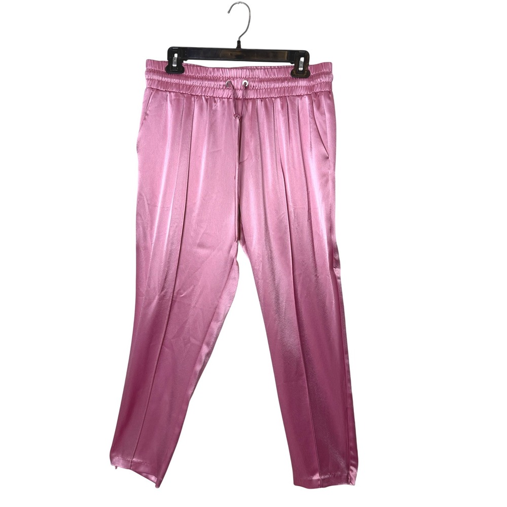 Cinq a Sept Pink Satin Adalie Pants‎ Womens M Cropped Drawstring Ankle Coquette